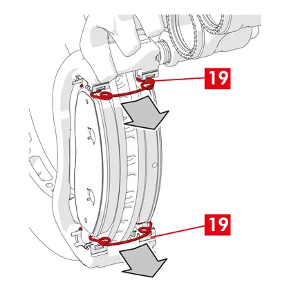 إذا كانت لا تزال في موضعها، فأزل زنبركات تقليل عزم الدوران المتبقية (النقطة 19).