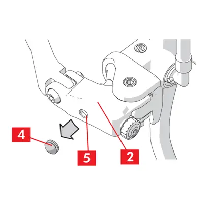 •	أزل الغطاء المطاطي باليد (النقطة 4)، على الذراع (النقطة 2) للكشف عن الفتحة (النقطة 5)
