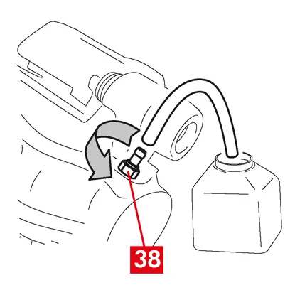 اضغط بشكل متكرر على دواسة فرامل المركبة حتى يبدأ سائل الفرامل في التدفق من سدادة صمام التفريغ.