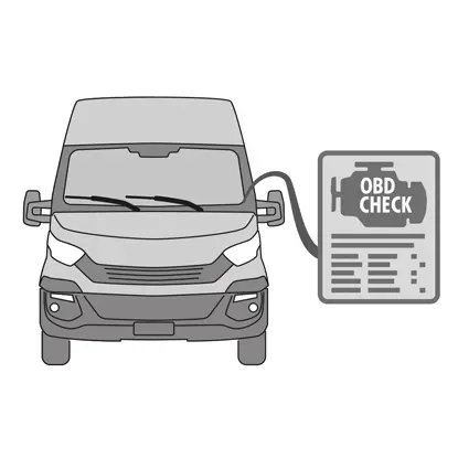 قم بتوصيل أداة التشخيص (On Board Diagnosis - OBD) بالمركبة وضَعها في إجراء وضع الصيانة كما هو موضح من قبل الشركة المصنعة للمركبة.