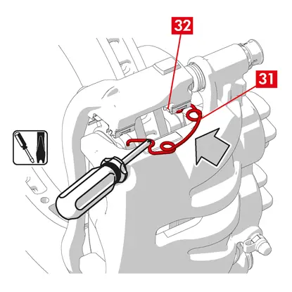 إذا لم يتم الربط بعد، فقم بإحكام ربط برغي تثبيت جلبة التوجيه أو جلبة التوجيه المدمجة على جانب دخول القرص (في الترس الأمامي). بعد ذلك، أحكم ربط البرغي الآخر أو جلبة التوجيه المدمجة الأخرى بنفس عزم الدوران.