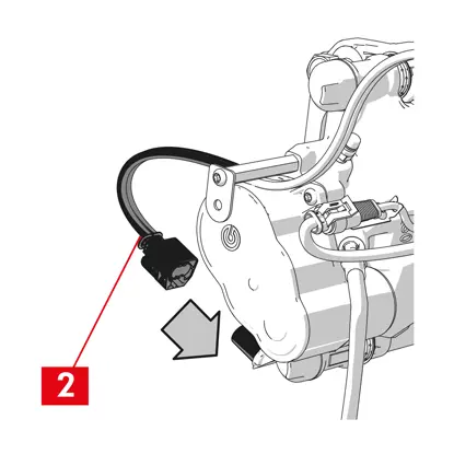 أزل الغطاء الواقي، إن وجد، ثم وصّل كابل الإمداد الكهربائي (النقطة 2).