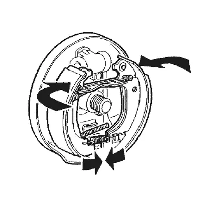 ضع المجموعة في مكانها عن طريق وضع أطراف فكوك الفرامل على أسطوانة العجلة ثم الدعامات على المحطة السفلية. 