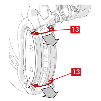 10.	استخدم قلم تحديد لتحديد اتجاه دوران القرص على البطانات لتجنب إعادة تجميعها بشكل غير صحيح.