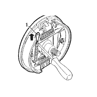 ادفع موصل القص (الشكل 1) لأعلى قدر الإمكان وتحقق من أن فكوك الفرامل متمركزة على درع العجلة.