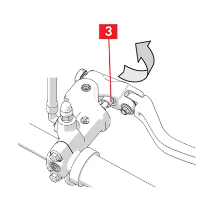 أدر المفك بزاوية 180 درجة حتى تسمع النقرة التي تشير إلى أن الاختيار قد تم؛ تحقق من أن لون ذراع الدفع (النقطة 3) يتوافق مع قيمة النسبة المطلوبة