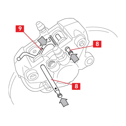 أعد وضع الدبوس أو الدبابيس (النقطة 8)، مع الحفاظ على الزنبرك (النقطة 9) في موضعه الصحيح بيد واحدة