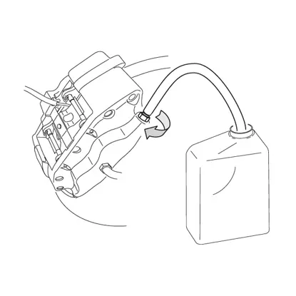 The tube connecting the caliper bleeder plug to a container is removed.