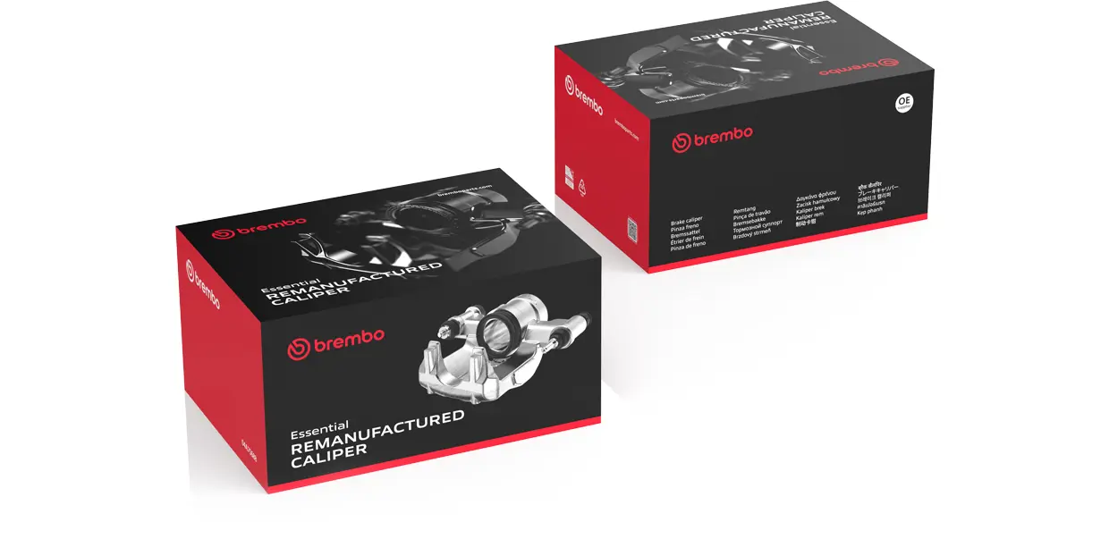 Verpackung und wiederaufbereiteter Brembo-Bremssattel