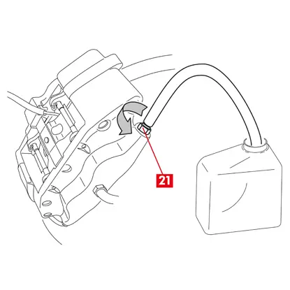 Halten Sie das Pedal gedrückt und schließen Sie die Entlüftungsschraube. Lassen Sie das Pedal los, warten Sie einige Sekunden und wiederholen Sie den Vorgang, bis die Bremsflüssigkeit luftblasenfrei austritt und der normale Widerstand und Weg des Bremspedals wiederhergestellt ist.   16. Ziehen Sie die Entlüftungsschraube mit dem in der nachstehenden Tabelle angegebenen Anzugsdrehmoment fest: