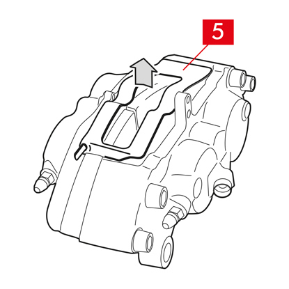 Entfernen Sie die Feder/Federn (Punkt 5). Den Flüssigkeitsstand überprüfen. Öffnen Sie den Deckel des Bremsflüssigkeitsbehälters.  