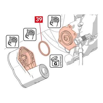 Reinigen Sie die Kontaktfläche am Bremssattel und am Getriebemotor.