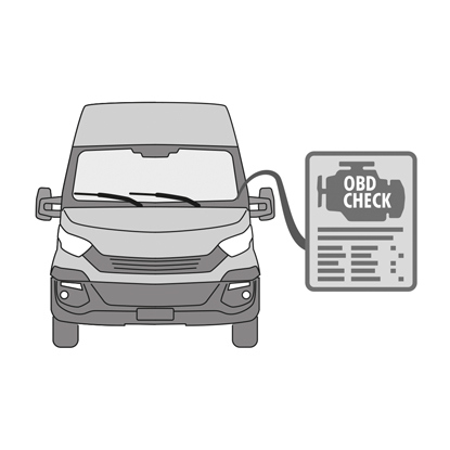 Das Diagnosegerät (On-Board-Diagnose - OBD) an das Fahrzeug anschließen und das vom Fahrzeughersteller beschriebene Wartungsverfahren (maintenance mode) starten.