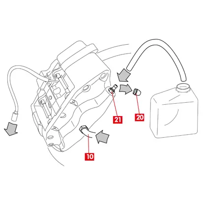 Bleeder plug connected to a container to collect the fluid