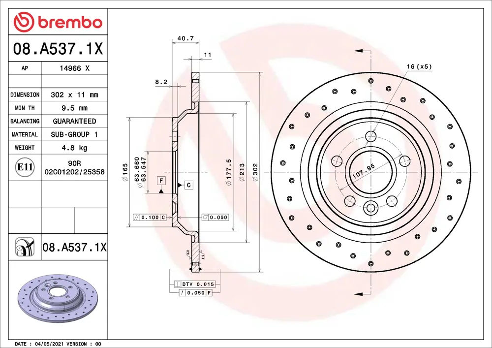 Set Dischi Freno Brembo 08.A337.11 - Disco Freno Con Verniciatura