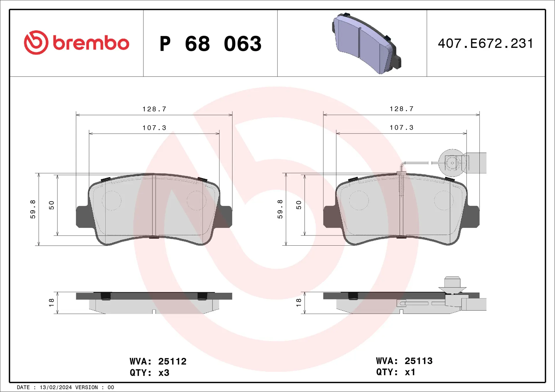 Brembo A 00 274 - Kit Indicatori Di Usura Freno (Anteriore E Posteriore) - 2 Pezzi, Lunghezza 95 Mm - Qualità OE