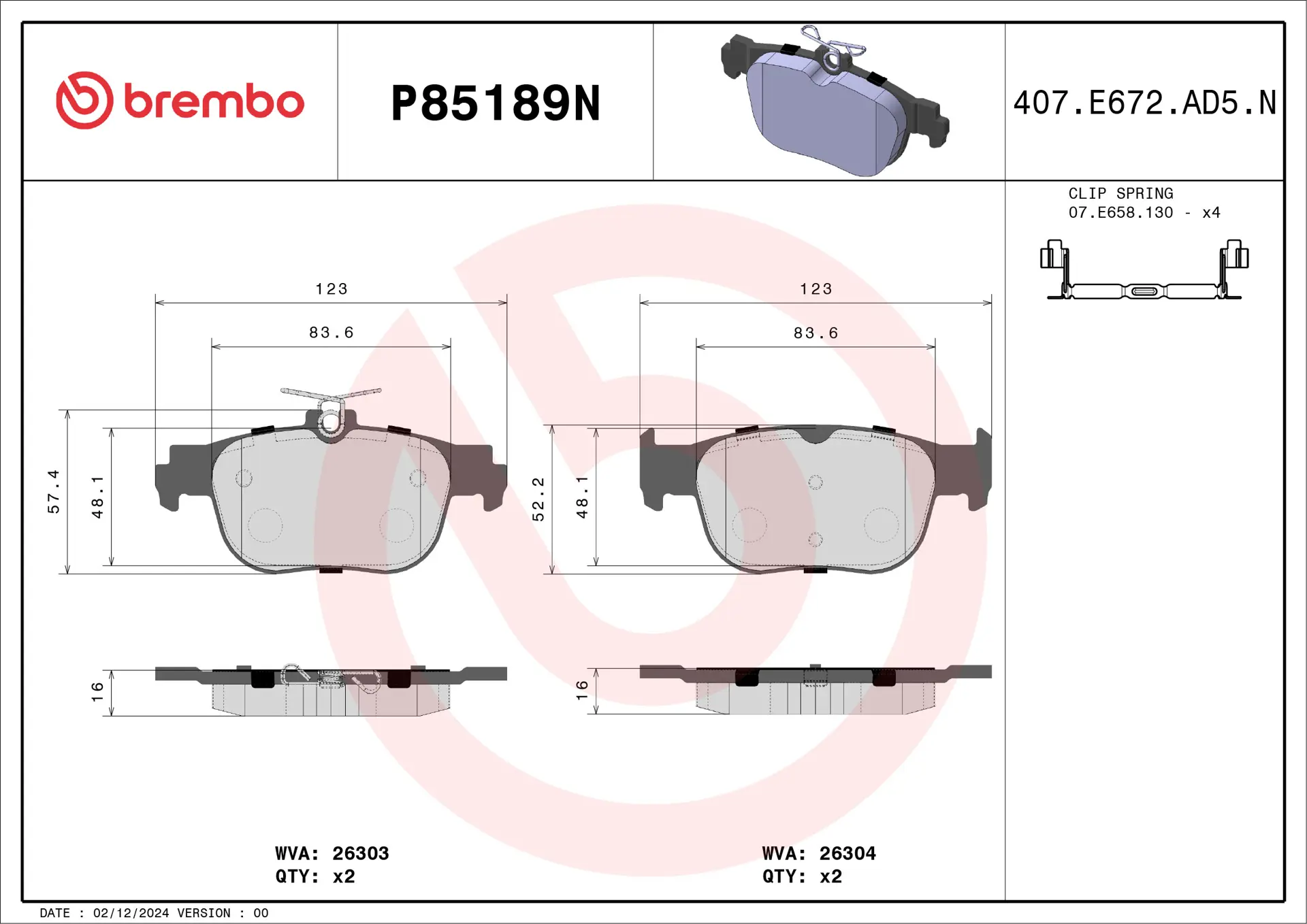 Brake pad Brembo P85189N
