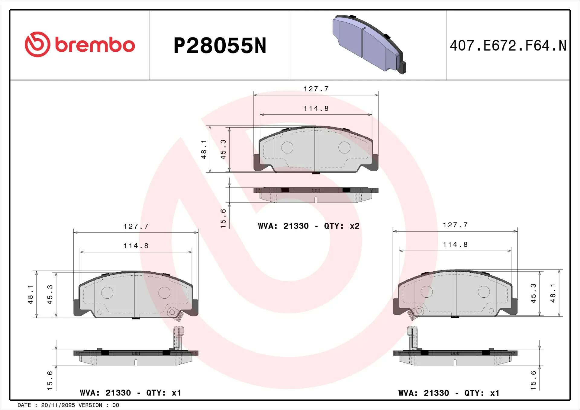 Brake pad Brembo P28055N