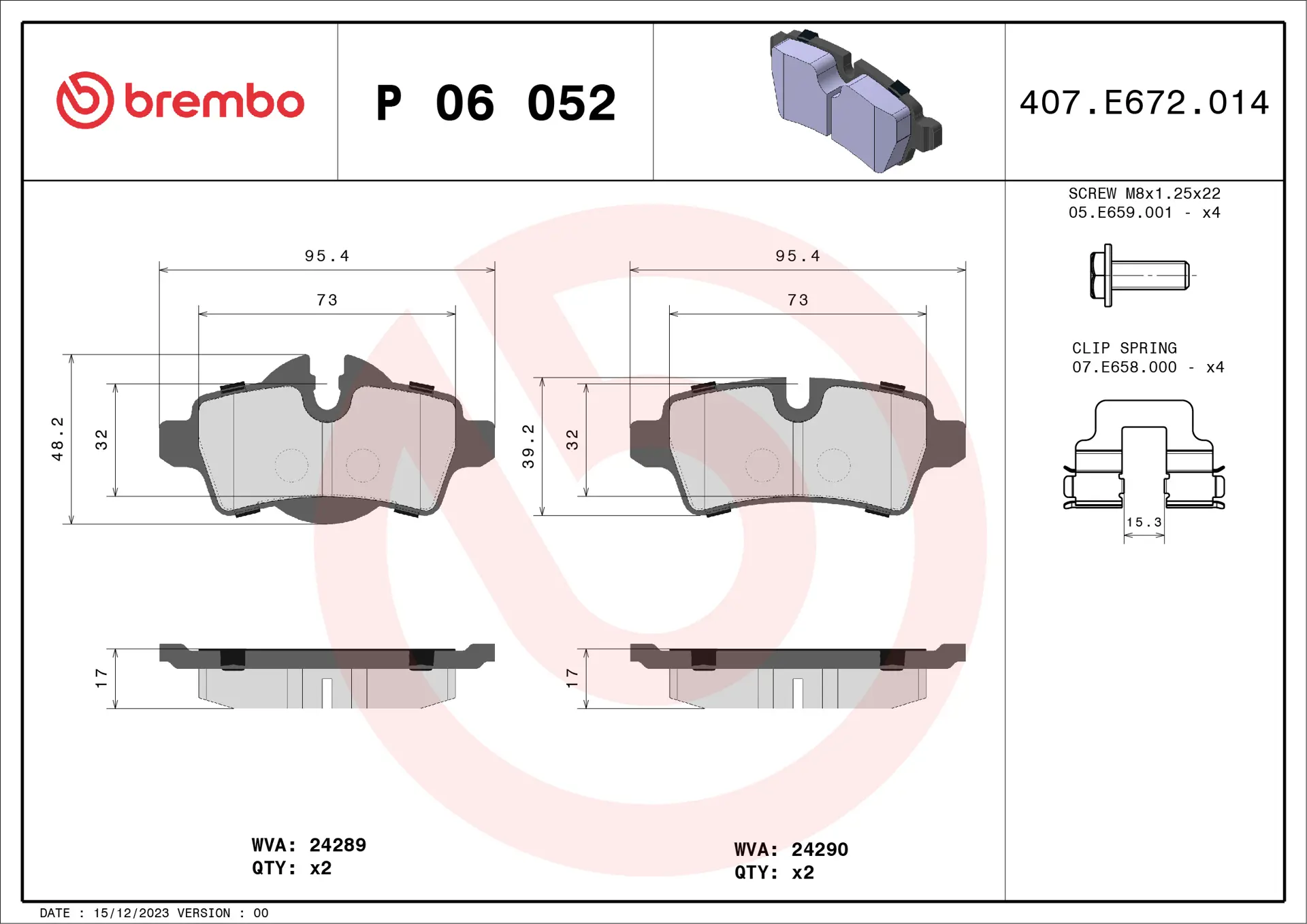 Brembo P 50 052 Remblokkenset Schijfrem - 4-Delig - ECE R90 Goedgekeurd