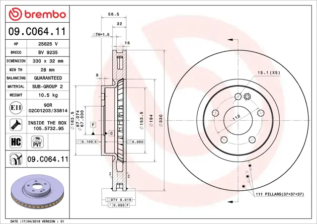 Brembo 09.C064.11 Disco freno