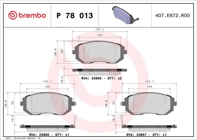 BREMBO Brake Pad Set, Disc Brake P 78 013