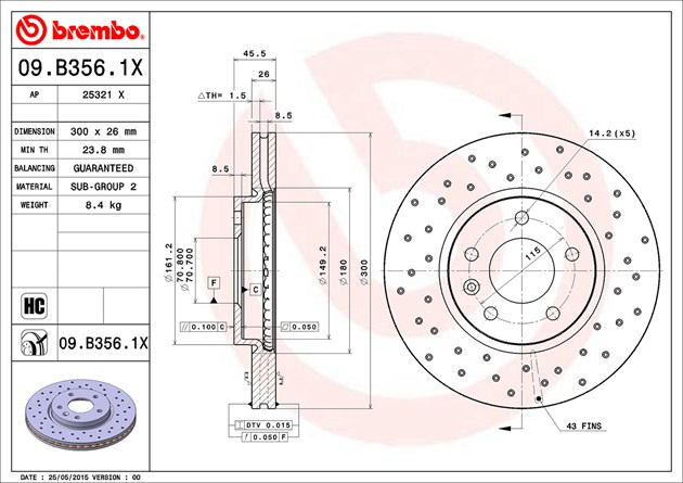 Brembo 09.B356.1X Rotori Disco Freno