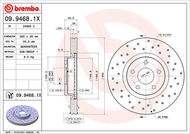 Brembo 09.9468.2X Front Disc Brake Rotor 