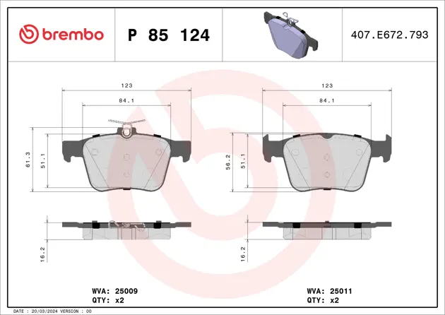 Brake pad Brembo P 85 124