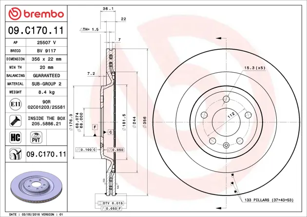 Brembo 09.C064.11 Disco freno