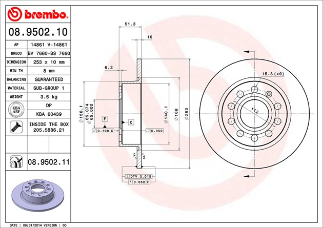 Rear BREMBO Brake DISCS PADS KIT Brembo 08.9502.10  P85020 