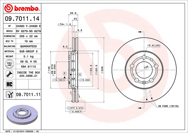 Disque avec revêtement anti-corrosion UV - Avant Brembo 09.C545.11 2 disques par boîte 