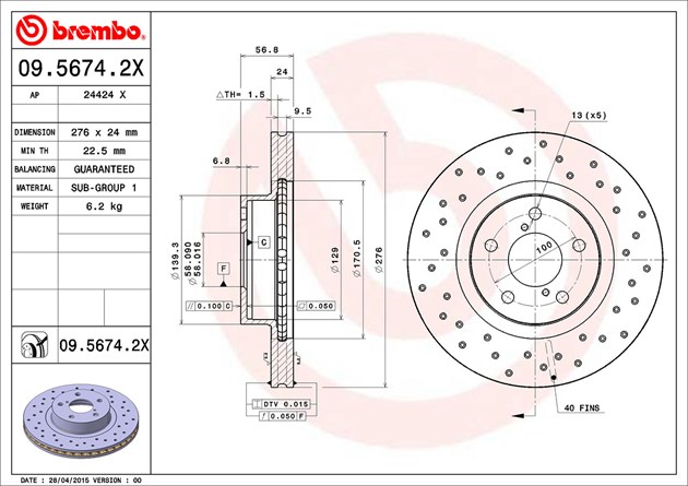Bremsscheibe COATED DISC LINE BREMBO 09.5674.21 