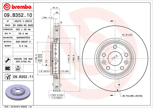 ブレンボ スタンダードブレーキディスク フロント左右セット 09.8614.11