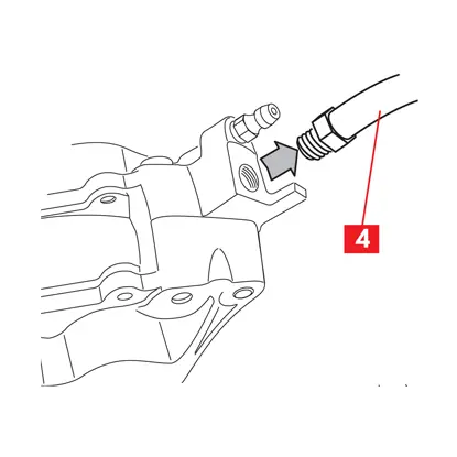 The liquid supply hose is detached from the caliper.