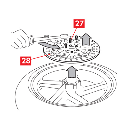 The disc fixing screws are unscrewed and removed in order to be able to remove the disc.