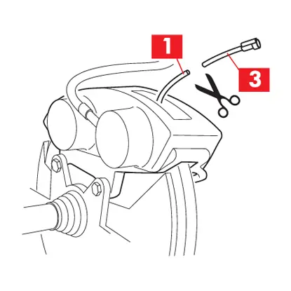 The wear indicator cable is cut 3-4 cm from the connection.