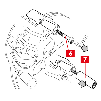 Dévisser et extraire complètement la vis (point 6) ou la douille de guidage intégrée (point 7) avec une clé. 
