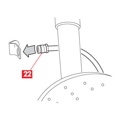 Le raccord du tuyau d’alimentation est inséré entre le support le châssis.