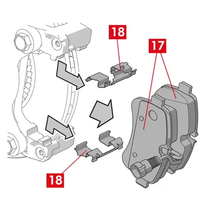 Déposer les plaquettes (point 17) et les ressorts (point 18) sans provoquer de dommages, pour pouvoir les remonter dans le nouvel étrier