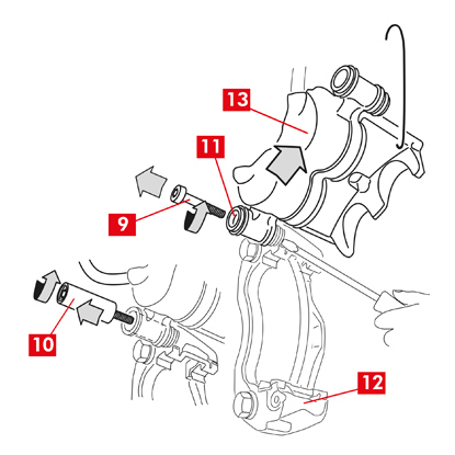 Dévisser complètement et extraire la vis (point 9) ou la douille de guidage intégrée restante (point 10).