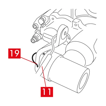 Dans le cas des étriers de type C (avec mécanisme de stationnement), rebrancher le câble (point 11) de commande de stationnement.