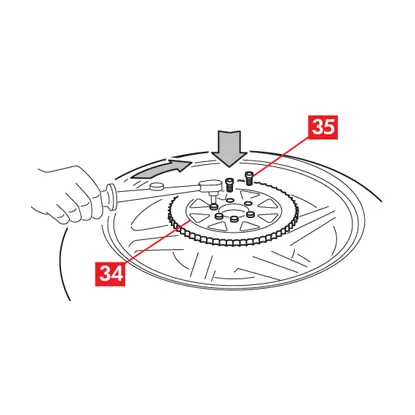 La couronne est remise en place sur la roue et les vis sont revissées sur la couronne.