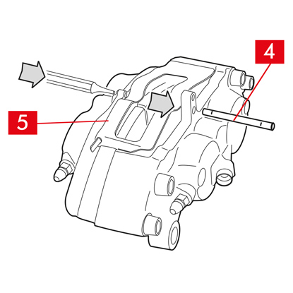 Extraire l’axe/les axes (point 4) à l’aide d’un marteau et d’un chasse-goupille. Compléter l’extraction manuellement, en veillant à garder les ressorts éventuels (point 5) en place.
