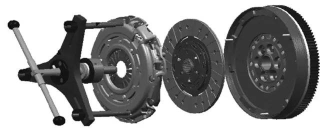 La méthode de fixation du couvercle au volant a une forte répercussion sur les caractéristiques fonctionnelles du système d’embrayage (spécialement pour les embrayages avec réglage automatique) et donc sur les performances du CCSC et sur sa durée (charge/hauteur).  Afin de respecter et de maintenir la conformité de l’embrayage en ce qui concerne ces caractéristiques, il faut monter l’embrayage en utilisant l’outil spécifique avant de procéder à l’insertion du volant. Voir le schéma ci-contre.  Lors du montage du système d’embrayage, il faut faire très attention aux possibles erreurs susceptibles de se produire et qui risqueraient d’endommager le CCSC, en entraînant la perte de validité de la garantie du fabricant.