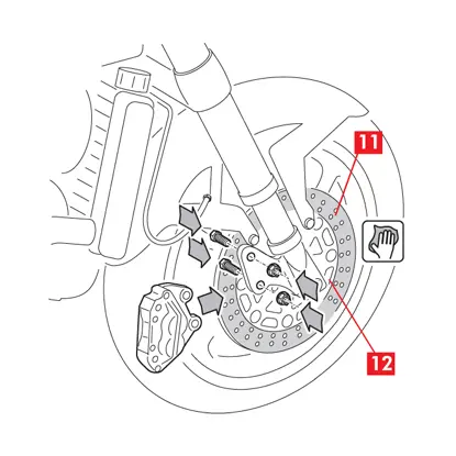 The braking surface of the disc is cleaned with a degreasing product.