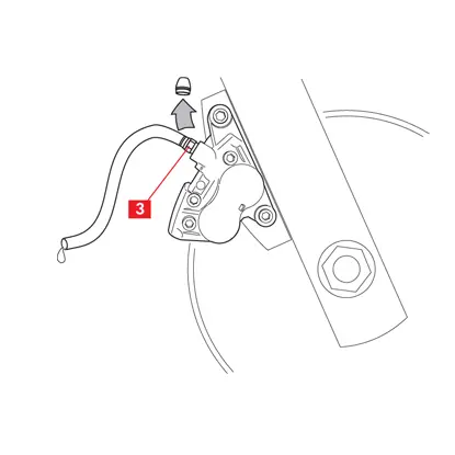 A transparent tube is connected to the bleed plug on the caliper.