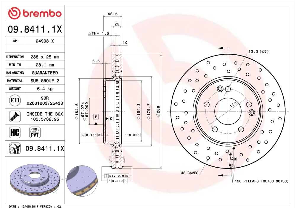 Féktárcsa MERCEDES-BENZ SLK R171 BREMBO 09.8411.1X
