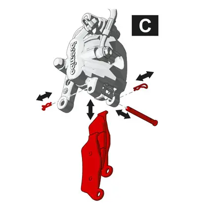 Vaste remklauw met “gesloten lichaam” type C (verwijdering van bovenste remblokken)