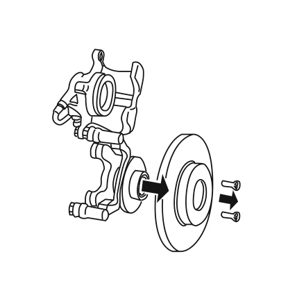 4. If necessary, disassemble the wheel hub before removing the disc. Then disassemble the brake disc.