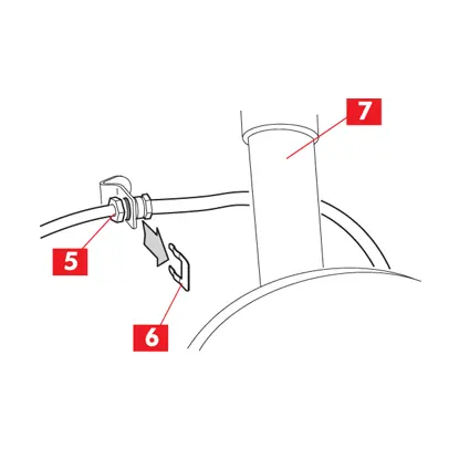 Przewód doprowadzający płyn hamulcowy został odłączony od połączenia z ramą. Zaczep zabezpieczający został zdjęty także z przewodu doprowadzającego.